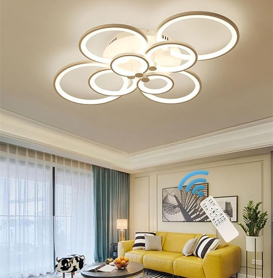 Ganeed Modern LED Flush Mount Lighting Fixture,Dimmable 8-Head Close to Ceiling Light Acrylic Chandeliers for Bedroom Living Room Dining Room Kitchen Office(100W/3000-6500K)