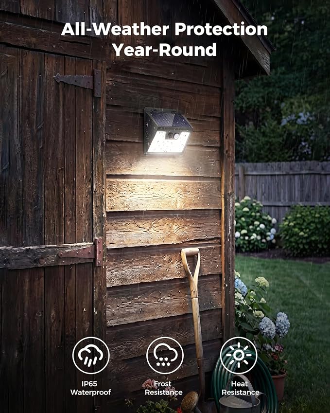 Peasur Solar Powered Lights Outdoor, 140LED 16Pack Motion Sensor Light Outside, IP65 Waterproof Fence Security Lighting with 3 Modes for Yard Wall Garden Cool White