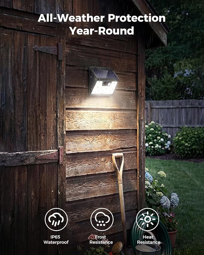 Peasur 140LED Solar Powered Lights Outdoor Waterproof, 3 Packs Motion Sensor Light Ultra-Bright, 3 Modes Fence Security Lighting for Outside Yard Wall Deck Step Garden(Cool White)