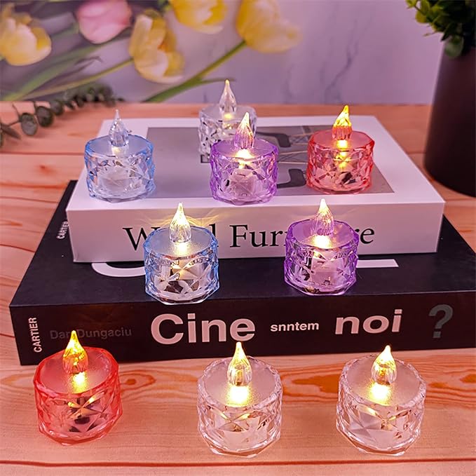 12pack LED Crystal Candle Light Table Centrepiece Flameless Candles Transparent Small Tea Wax Birthday Proposal INS Desktop Decoration Create Atmosphere Smokeless Candles Tea Lights
