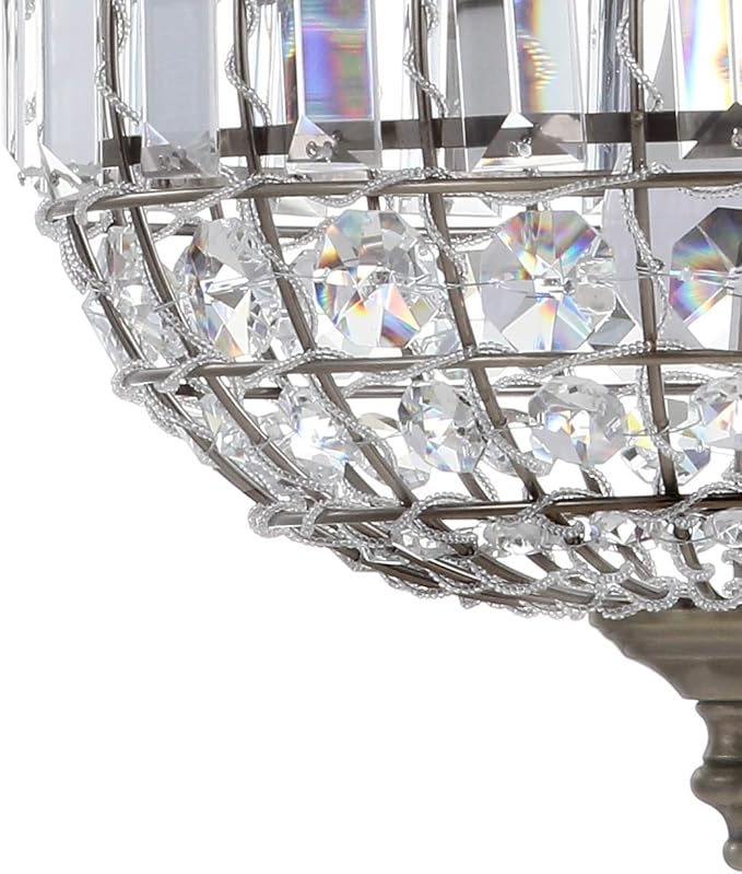 JONATHAN Y 12" Antique Brass Modern Crystal LED Pendant Light for Kitchen, Clear Crystal Shade, Glam Globe Chandelier Hanging Ceiling Lamp for Dining Room Entryway JYL6110A
