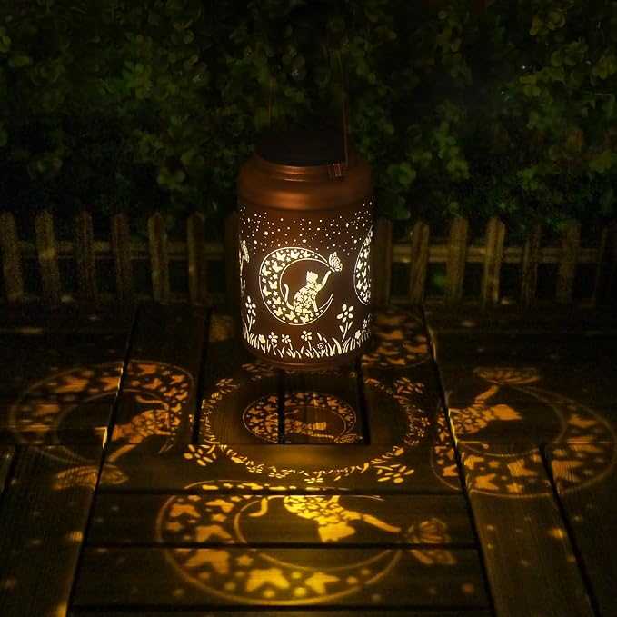 Birthday Gifts for Women Men - 2 Pack Cat Solar Lights Outdoor Waterproof, Mothers Day Gifts for Mom, Decoration Outside for Outdoor, Yard, Garden Decor Solar Lantern