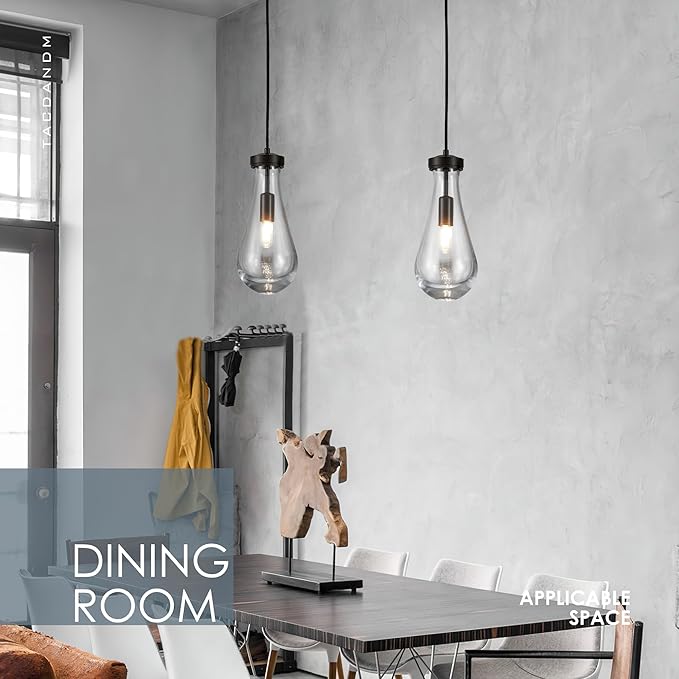 Raindrop Pendant Light Fixtures Set of 3, Clear Solid Glass Pendant Lighting, Teardrops Modern Hanging Light for Entryway Foyer Kitchen Island Dining Room Porch Corridor