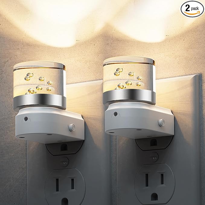 L LOHAS LED Night Light, 2 Pack Night Lights Plug into Wall, 3000K Soft Light LED NightLights, Built in Dusk to Dawn Sensor Bubble Wall light for Hallway, Bathroom, Rooms