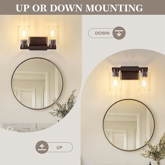 2-Light Bathroom Light Fixtures Modern Vanity Lights with Clear Glass Shade Oil Rubbed Bronze Wall Sconces Over Mirror for Bathroom,Powder Room, Living Room