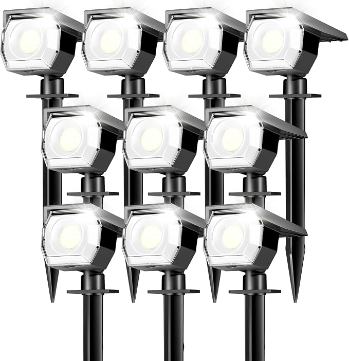 Peasur 10 Pack Solar Lights Outdoor, Spotlights Outdoor Waterproof 3 Modes, 2-in-1 Auto On/Off Solar Spot Landscape Lighting Outside for Tree Plants Yard Garden Pathway