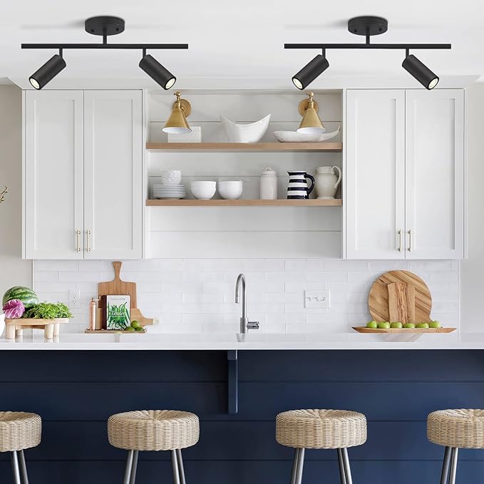 KCO Lighting Modern 2 Light Track Lighting Kit Matte Black Track Lighting Fixtures Flush Mount Ceiling Spot Lights Indoor Adjustable Ceiling Spot Light for Bedroom Kitchen Living Room