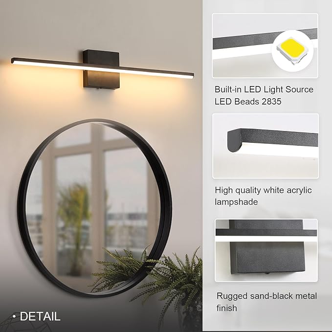 Modern Bathroom Vanity Light 24 Inch, 18W Black Bathroom Light Fixture Over Mirror, Dimmable 5CCT LED Wall Sconce Lighting for Restroom Mirro