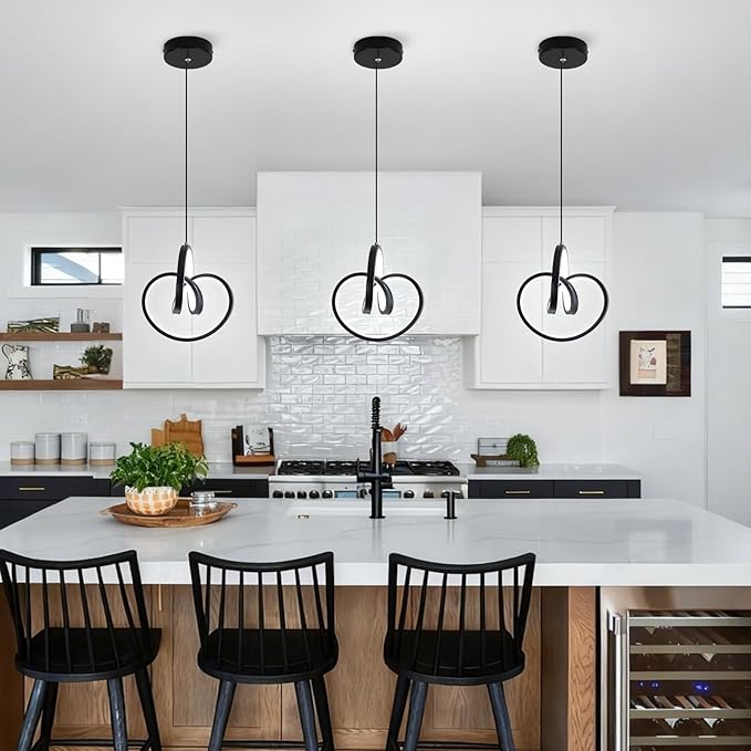 Modern LED Pendant Light Fixtures 4000K Pendant Lights Kitchen Island Lighting Adjustable Height Black Hanging Lamp for Dining Room Bedroom Living Room,2 Packs