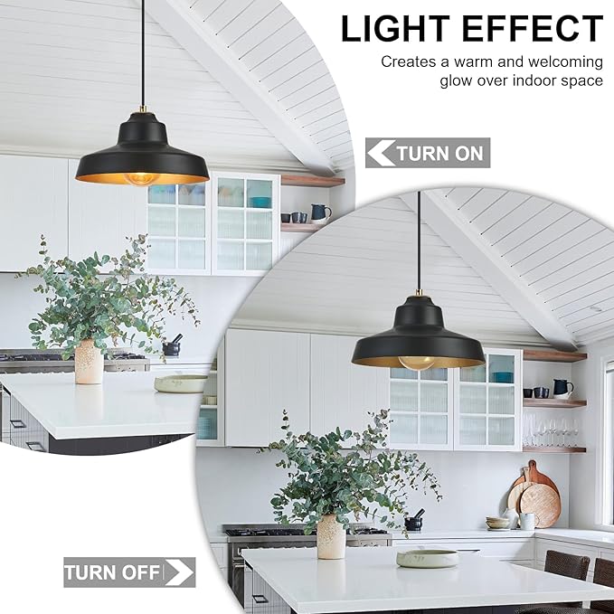 12 Inch Black Pendant Light Fixture,Farmhouse Hanging Lamp Adjustable Height Dome Pendant Lights for Kitchen Island Dining Room,3 Pack