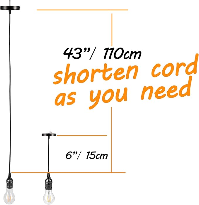 ACBungji 6 Packs 3.6 FT Pendant Light Kit for Edison Bulb, 6Mini Hanging Lighting Fixture DIY with Industrial E26 Socket, Black
