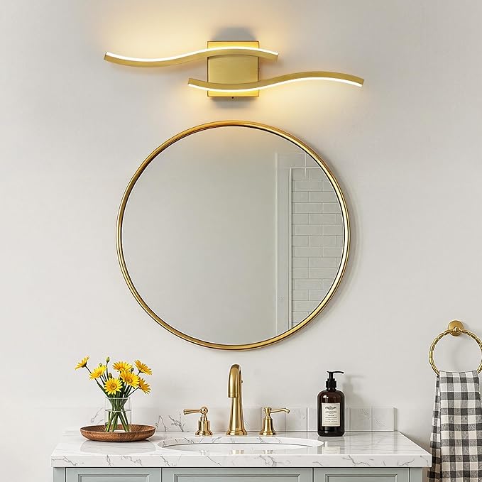 WOSHITU Gold LED Bathroom Vanity Lights: 23.6 Inch 24W Bathroom Lighting Fixtures Over Mirror 5CCT Dimmable 2700-5000K Vanity Lights Modern Bath Sconces Wall Light for Mirror Bedroom Living Room
