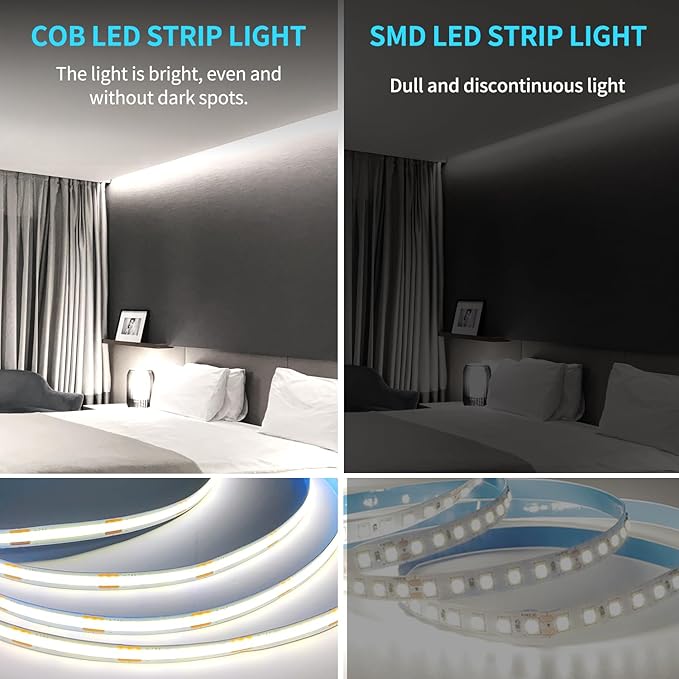 100FT COB LED Strip Lights White Dimmable DC 24V 6000K Flexible LED Tape Light for Bedroom, with Remote and app Control LED Tape Lights for DIY Home Decoration(2 Rolls of 50ft)