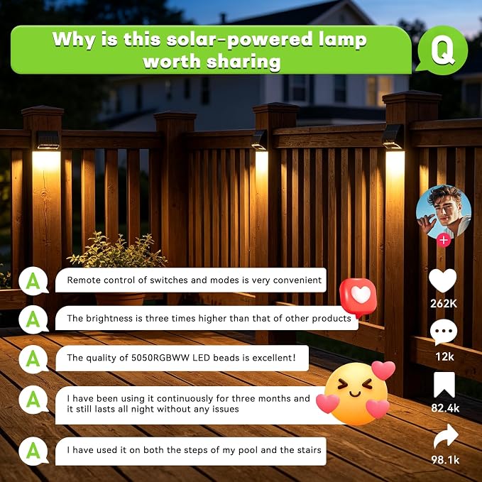 ZCXLIGHT Solar Fence Lights Outdoor with Remote, 12Modes &12PACK Solar Wall Lights, Ultra Bright & IP65 Waterproof Security Lamp for Garden, Deck, Patio, Yard, Pathway, Stairs Decoration