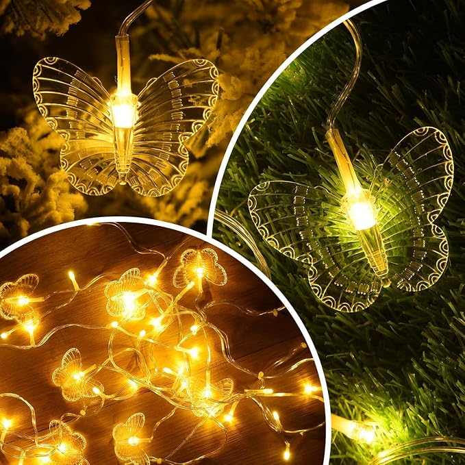 Lainin 12ft/3.5M USB Powered 8 Modes Butterfly Curtain Night Light Strip Icicle Fairy String Light, Perfect for Room Garden Wall Christmas Wedding Indoor/Outdoor Party Decoration - Warm White