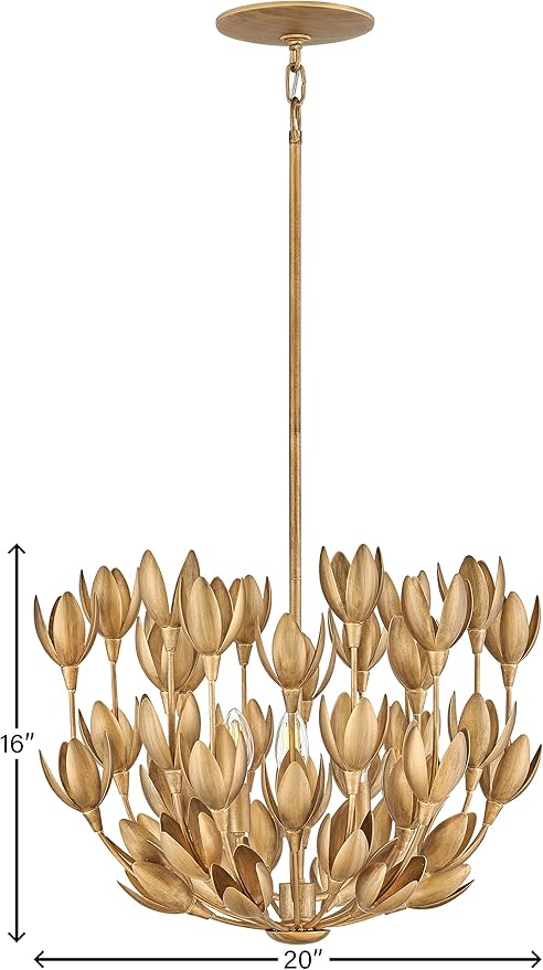 Hinkley Flora Large Convertible Semi-Flush Mount Ceiling Light, from the Lisa McDennon Collection, Handmade, Hand-Painted, Bulbs Nestled Inside Flowers, Converts to Pendant, in Burnished Gold