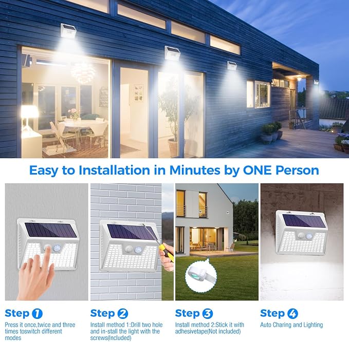 Solar Lights Outdoor Waterproof, 10 Pack 140LED Ultra-Bright Motion Sensor Light, 3 Modes Solar Powered Fence Lights, Solar Security Wall Lights for Garden Yard Outside(Cool White)