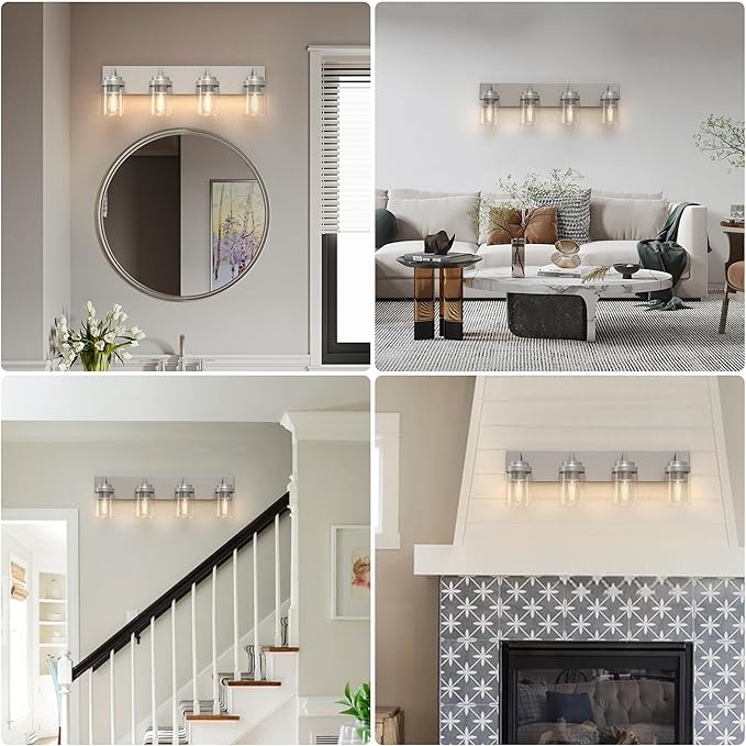 Espird Bathroom Lighting Fixtures, 4-Light Bathroom Vanity Lights Over Mirror, Brushed Nickel Vanity Light with Glass Shade, Modern Vanity Lighting Fixtures for Bathroom, Bedroom, Hallway