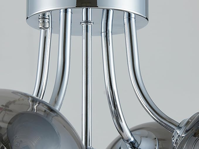 Silver Bubble Glass Chandelier 5-Light, Glass Sputnik Flush Mount Ceiling Light for Living Room, D16'' x H12'', G9*5 Sockets, Globe Bubble Light Chandelier with Grey Ball Smooth Shade