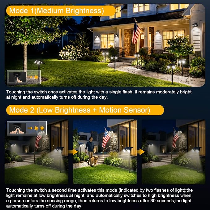 Solar Spot Lights Outdoor Waterproof 2Pack,Solar Uplights Motion Sensor Landscape Lighting for Outside Yard Garden Pathway,Solar Tree Spotlight 2-in-1 Adjustable Dual Heads(Cool White)