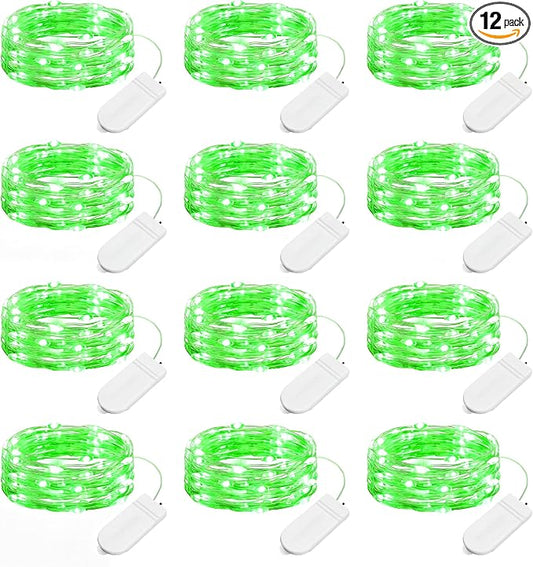 Brightown 12 Pack St. Patrick's Day LED Fairy Lights Battery Operated String Lights Waterproof Silver Wire 7 ft 20 LED Firefly Starry Moon Lights for DIY Wedding Party Bedroom Patio