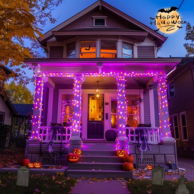 JMEXSUSS 400LED Orange and Purple Halloween Lights Indoor Outdoor Waterproof, 132ft 8 Modes String Lights Plug in with Remote for Room Garden Patio Yard Halloween Decor (Pack of 2)