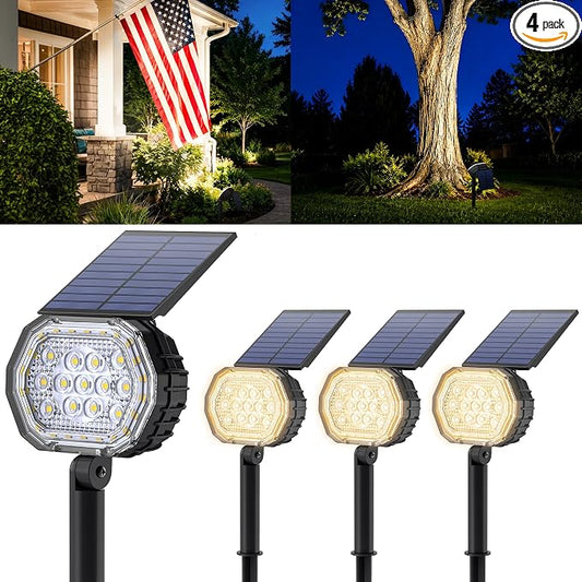 Solar Spot Lights Outdoor Waterproof IP65, 3 Modes Solar Lights Outdoor 35 LED Landscape Lighting, Spot Uplights for Flag Tree Garden Yard House Backyard, 4 Pack Neutral White(4000K)