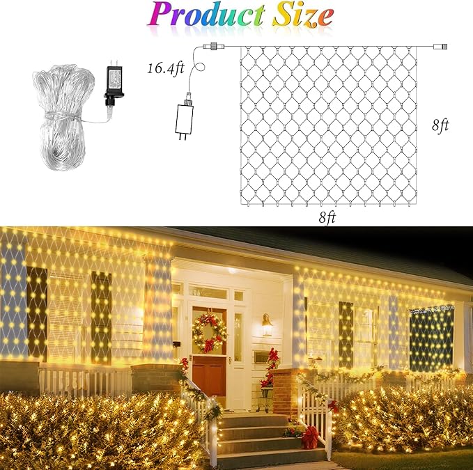 Lovelite 8ft x 8ft Net Lights Outdoor, 196LED 35 Colors Changing Gazebo Net Lights Clear Wire, Connectable Fairy Lights Waterproof for Patio Pergolas Backyard Bush Christmas 4th of July Wedding Party
