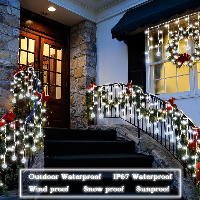 Christmas Globe Curtain String Lights 11.5ft 96LED Globe Crystal Ball Fairy Lights,Shatterproof Crystal Crackle Globe Window Lights W/Plug-in for Christmas Decoration Indoor Outdoor Bedroom