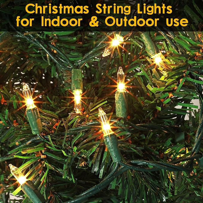 TIGOMOOV 100 Count Mini Warm White Christmas String Lights - 120V Plug-in End to End Connectable Incandescent Xmas Lights, 21FT Green Wire UL Certified Christmas Tree Lights for Indoor Outdoor Decor