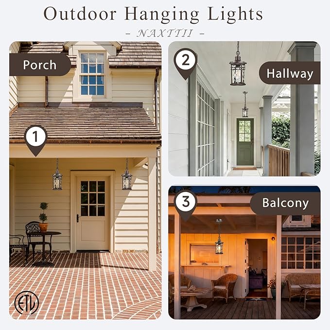 Outdoor Hanging Lantern Light Dusk to Dawn Hanging Porch Light Anti-Rust Aluminum Outdoor Chandelier for Front Door Gazebo E26 Socket Oil Rubbed Bronze Finish