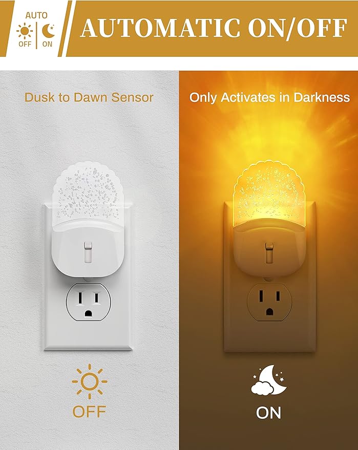 DORESshop Night Lights Plug Into Wall [2 Pack], Amber Warm Night Light, 1800K, Dusk to Dawn Sensor, Adjustable Brightness LED Night Light for Bathroom, Hallway, Stairway