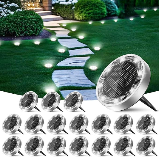 Peasur Solar Ground Lights Outdoor, 18 Pack Flat Solar Powered Disc Lights, IP68 Waterproof, Anti-Rust, Landscape Lighting for Pathway Garden Yard Lawn Walkway Landscape Driveway, Mini, Cool White