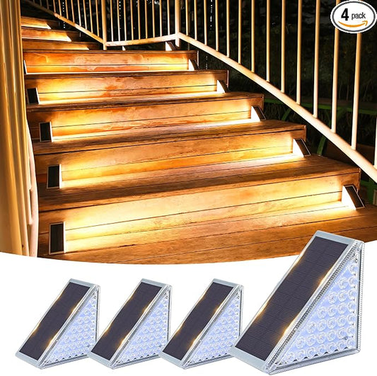 VOLISUN Solar Step Lights for Outside, Solar Stair Lights Outdoor Waterproof IP67,28 LED,1200 mAH Outdoor Step Light,Outdoor Decor for Garden Stair, Deck, Front Step, Front Porch,and Patio（4 Pack）