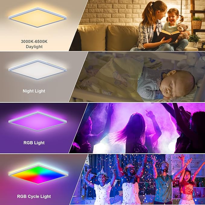LEZOE RGB LED Ceiling Light Dimmable with Remote Control, 18W 1800lm Color Changing Light Flush Mount Fixture, 8.6 Inch 3000K-6500K Ceiling Lamp for Bedroom Kitchen Hallway Party Living Room