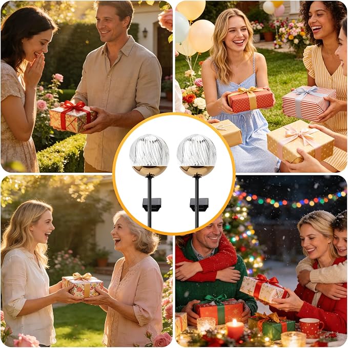 Solar Ball garden Stake Lights - Elegant Outdoor Acrylic Ball Garden Lights, Exquisite Solar garden Globe stake light,out door decor for Yard, Pathway, Patio , gifts for Mom (Black stake , 2 pack)