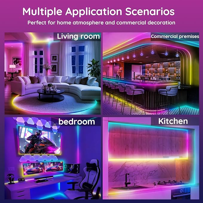 FBZ 200Ft Led Rope Lights, Flexible Neon Lights Control with App/Remote, Multiple Modes, IP65 Outdoor RGB Waterproof, Music Sync Gaming Light Strip for Bedroom Decor (32.8FT)