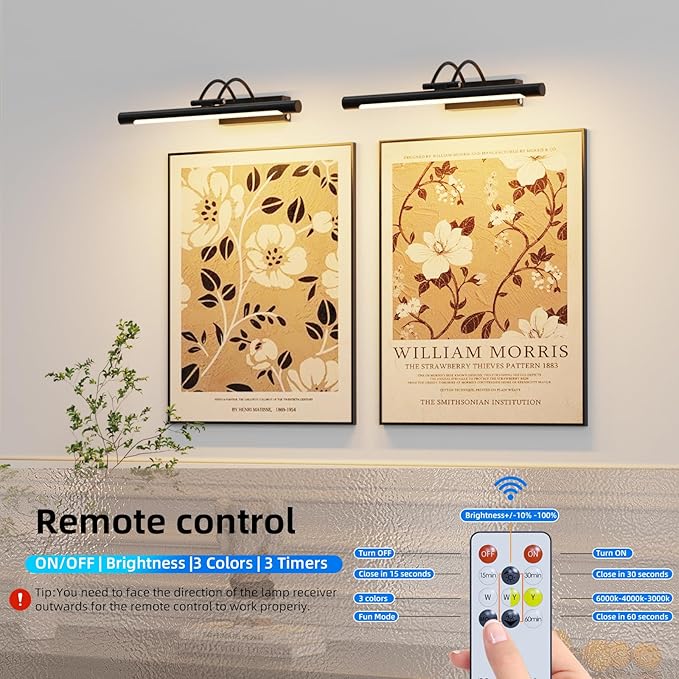 Picture Light,Wireless Rechargeable Gallery Light with Remote,5000mAh Dimmable Painting Art Lighting Battery Operated,16 inch Metal Picture Lights for Art,Paintings,Mirror,Black