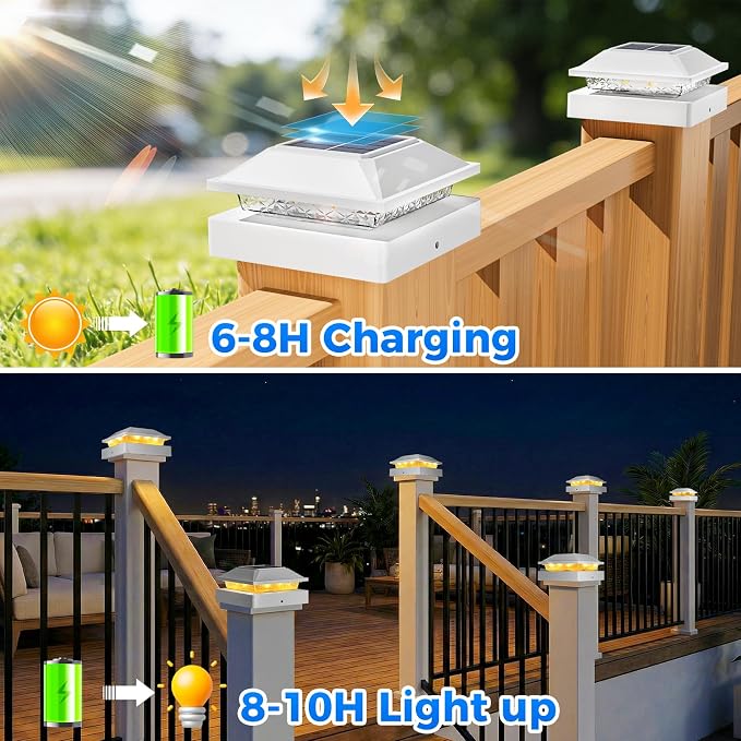 Peasur 4x4 Post Solar Lights 4 Pack, 2 Modes 16 LED Solar Post Cap Light Waterproof, Deck Fence Post Solar Lights Powered Outdoor, Fit 4x4 Wood/Vinyl Posts for Porch Patio