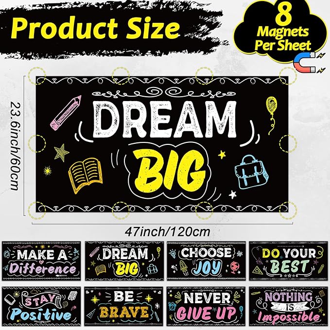8Pcs Inspirational Fluorescent Light Covers for Classroom Ceiling Light 4x2Ft Motivational Word Magnetic Lights Cover Filter Easy Install for Back to School Office Hospital Ceiling Supply (Blackboard)
