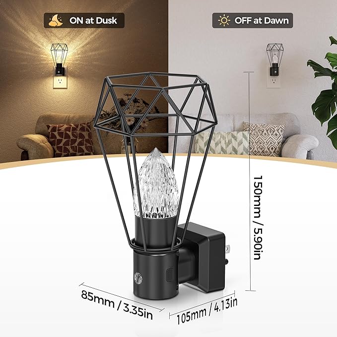 DORESshop Led Night Light, Night Lights Plug into Wall, Dusk to Dawn Sensor, 0-100LM Adjustable Brightness, 3000K Soft White, Farmhouse Vintage Nightlight for Bedroom, Bathroom, Hallway, 2 Packs