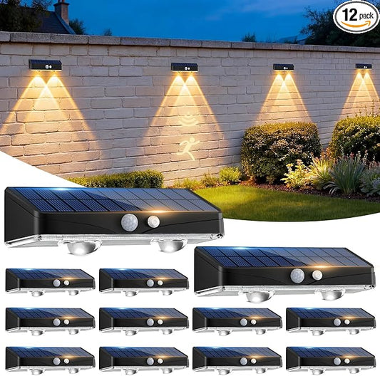 kolpop Warm White Solar Fence Lights Outdoor,Fence Lights Solar Powered with Motion Sensor,IP65 Waterproof,3 Modes LED Solar Lights for Patio,Backyard,Railing,Wall,Nighttime,Party,Pool,12 Pack
