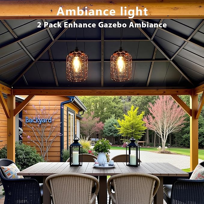 Battery Operated Hanging Outdoor Chandelier, Battery Pendant Light 4 AA Battery-Powered for Gazebo, Pergola, Porch, Patio, Outdoor Decor Lighting