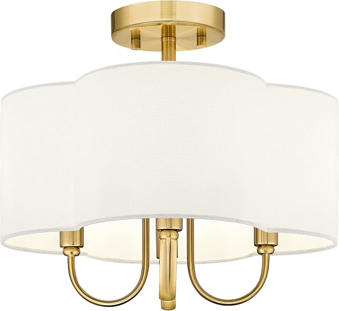 Gold Semi Flush Mount Ceiling Light, 13.5" 4-Light Light Fixtures Ceiling Mount with Beige Fabric Shade in Quatrefoil for Kitchen Nursery Entryway Hallway Bedroom, E12 Base, SM179-BG-B