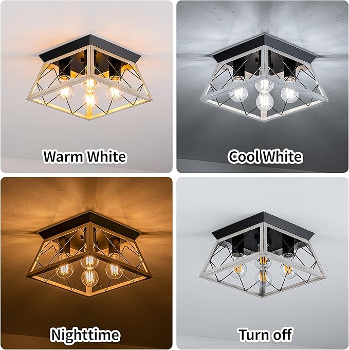 4-Lights Close to Ceiling Light,Industrial Ceiling Light Fixture for Dining Room, Kitchen, Living Room, Hallway, Entry, Laundry - E26 Base (No Bulb)