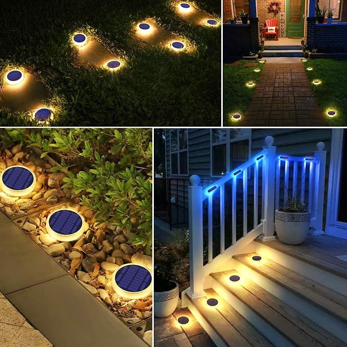 YiLaie Solar Step Lights for Outside Dock Deck Stair Stick on Lights Solar Powered Outdoor Waterproof RV Decor Strips Garden Front Step Front Porch Patio Auto ON/Off (Warm White 4 Pack)