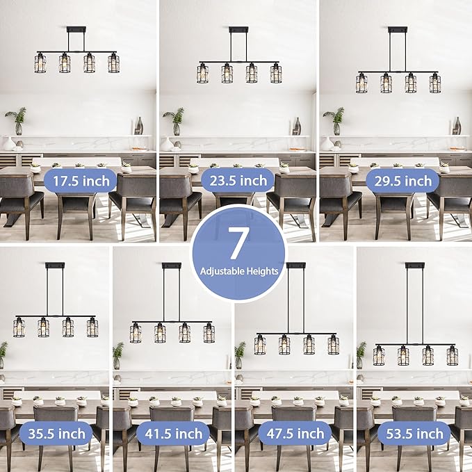 MEXO Crystal Pendant Light Fixture for Kitchen Island Dining Room, Farmhouse Chandelier Matte Black Close to Ceiling Lightings Over Table