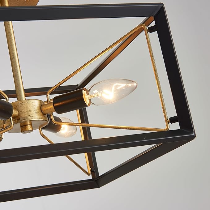 AGV LIGHTING CL046BB Modern Ceiling Light, Semi-Flushmount Close to Ceiling Light Fixture, Perfect for Living Space, L13 x W13 x H11, 4 x E12 Socket, Rustic Brass & Matte Black Finish