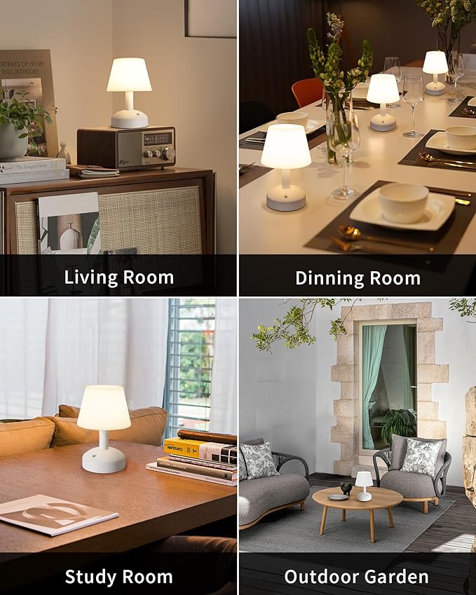 KDG Modern Cordless Small Table Lamps, Outdoor Portable Shower Waterproof LED Dimmable Desk Lamp, 4000mAh Rechargeable Battery Operated Lighting for Restaurant, Bedroom, Bathroom, Night Light (White)