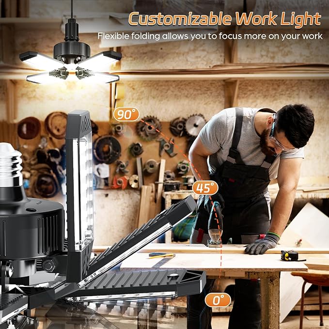 LED Garage Lights 6 Pack - 120W Garage Lights Ceiling LED 12000LM with 4+1 Adjustable Panels, Shop Lighting 6500K Screw in E26 E27 Socket, for Workshop Shop Barn Basement Bay